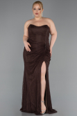 Robe De Soirée Grande Taille Longue Dantelle Brun ABU6070