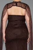 Robe De Soirée Grande Taille Longue Dantelle Brun ABU6070
