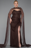 Robe De Soirée Grande Taille Longue Dantelle Brun ABU6070