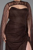 Robe De Soirée Grande Taille Longue Dantelle Brun ABU6070