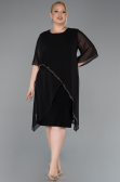 Robe De Invitation Grande Taille Midi Mousseline Noir ABK2600