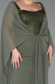 Robe de Soirée Grande Taille Longue Mousseline Kaki ABU6071