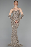 Robe de Soirée Longue Squameuse Beige ABU6041