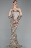 Robe de Soirée Longue Squameuse Beige ABU6041