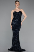 Robe de Soirée Longue Squameuse Bleu Marine ABU6041