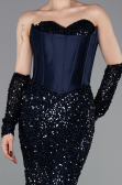 Robe de Soirée Longue Squameuse Bleu Marine ABU6041