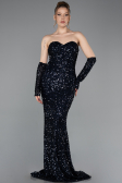 Robe de Soirée Longue Squameuse Bleu Marine ABU6041
