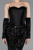 Robe de Soirée Longue Squameuse Noir ABU6041