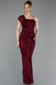 Robe de Soirée Longue Squameuse Rouge Bordeaux ABU6075