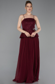 Robe de Soirée Longue Mousseline Rouge Bordeaux ABU6076