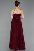Robe de Soirée Longue Mousseline Rouge Bordeaux ABU6076