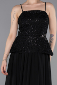 Robe de Soirée Longue Mousseline Noir ABU6076
