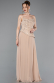 Robe de Soirée Longue Mousseline Beige ABU6081