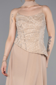 Robe de Soirée Longue Mousseline Beige ABU6081