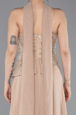 Robe de Soirée Longue Mousseline Beige ABU6081
