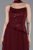 Robe de Soirée Longue Mousseline Rouge Bordeaux ABU6081