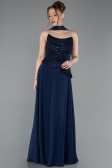 Robe de Soirée Longue Mousseline Bleu Marine ABU6081