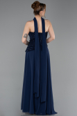 Robe de Soirée Longue Mousseline Bleu Marine ABU6081