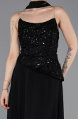 Robe de Soirée Longue Mousseline Noir ABU6081