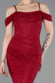 Robe de Soirée Longue Dantelle Rouge Bordeaux ABU6085