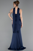 Robe Queue de Poisson Longue Satin Bleu Marine ABU6086