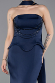 Robe Queue de Poisson Longue Satin Bleu Marine ABU6086