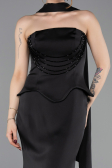 Robe Queue de Poisson Longue Satin Noir ABU6086