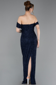 Robe de Soirée Longue Perlé Bleu Marine ABU6057