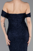 Robe de Soirée Longue Perlé Bleu Marine ABU6057