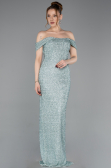 Robe de Soirée Longue Perlé Menthe ABU6057