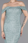 Robe de Soirée Longue Perlé Menthe ABU6057