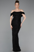 Robe de Soirée Longue Perlé Noir ABU6057
