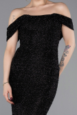 Robe de Soirée Longue Perlé Noir ABU6057
