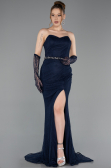 Robe de Soirée Longue Dantelle Bleu Marine ABU6060