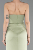 Robe de Soirée Longue Satin Pistache vert ABU6061