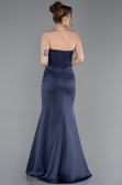 Robe de Soirée Longue Satin Bleu Marine ABU6061