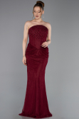 Robe de Soirée Longue Dantelle Rouge Bordeaux ABU6089