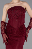 Robe de Soirée Longue Dantelle Rouge Bordeaux ABU6089