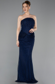Robe de Soirée Longue Dantelle Bleu Marine ABU6089