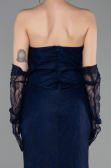 Robe de Soirée Longue Dantelle Bleu Marine ABU6089