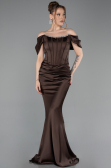 Robe Queue de Poisson Longue Satin Brun ABU6090
