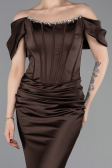 Robe Queue de Poisson Longue Satin Brun ABU6090