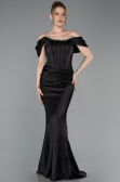 Robe Queue de Poisson Longue Satin Noir ABU6090