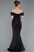 Robe Queue de Poisson Longue Satin Noir ABU6090