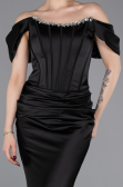 Robe Queue de Poisson Longue Satin Noir ABU6090