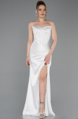 Robe de Soirée Longue Satin Blanc ABU6091