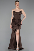 Robe de Soirée Longue Satin Brun ABU6091