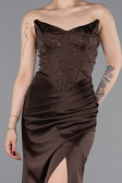 Robe de Soirée Longue Satin Brun ABU6091