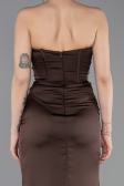 Robe de Soirée Longue Satin Brun ABU6091