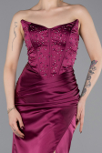 Robe de Soirée Longue Satin Prune ABU6091